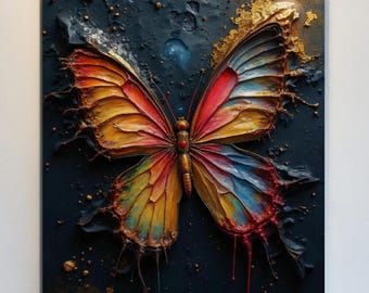 Bohemian Butterfly Art Print, Abstract Butterfly Canvas, Vibrant Textured Butterfly Design, Butterfly Wall Decor, Butterfly Artwork