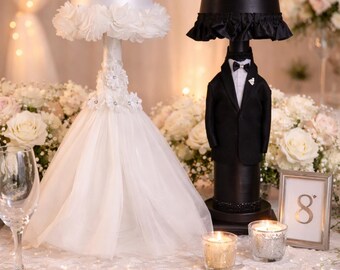 Handmade Bride and Groom Lamps – Upcycled Wedding Decor, Rechargeable Lights