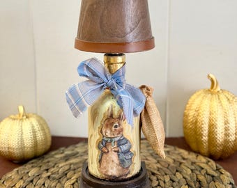 Handcrafted Rabbit Bottle Lamp: Recycled Glass Nightlight