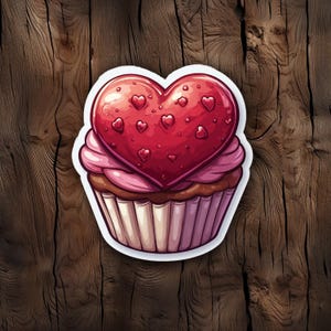 Sticker coeur cupcake Saint-Valentin - Doux et adorable cadeau de Saint-Valentin pour ordinateurs portables, bouteilles d'eau, journaux et albums