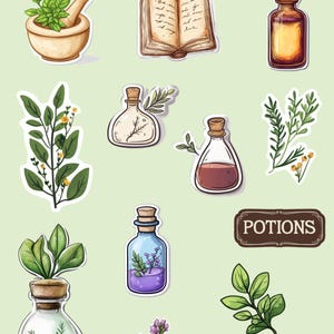 Folha de adesivos de boticário de ervas, adesivos botânicos e inspirados em poções para diários, planejadores e artesanatos DIY, estética de boticário