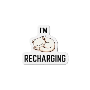 Sleeping Cat Magnet – Adorable White Kitty Design for Fridge, Locker, or Office Decor – Cute Animal Lover Gift, Die-Cut Magnets