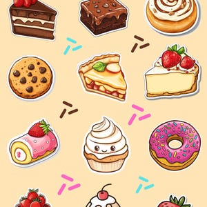 Feuille d'autocollants pour desserts, friandises pour journaux, agendas, albums de coupures et travaux manuels, décalcomanies pour gâteaux et beignets, autocollants pour amateurs de nourriture, scrapbooking