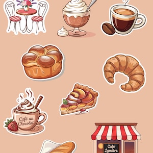 Französische Bäckerei Café Aufkleber Set - Niedliche Gebäck/Kaffee Aufkleber für Journaling, Scrapbooking, Laptop, Planer und Geschenkdekoration