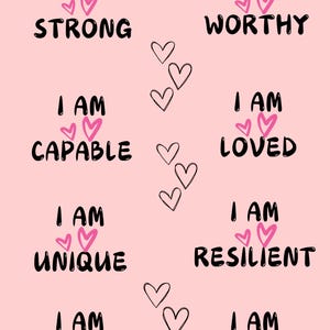 Positive Affirmation Sticker Sheet, Motivational Words and Cute Heart Stickers for Journals, Laptops, and Self-Care, Empowerment Stickers