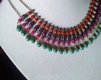 Vintage Cleopatra Style Colorful Beaded Necklace