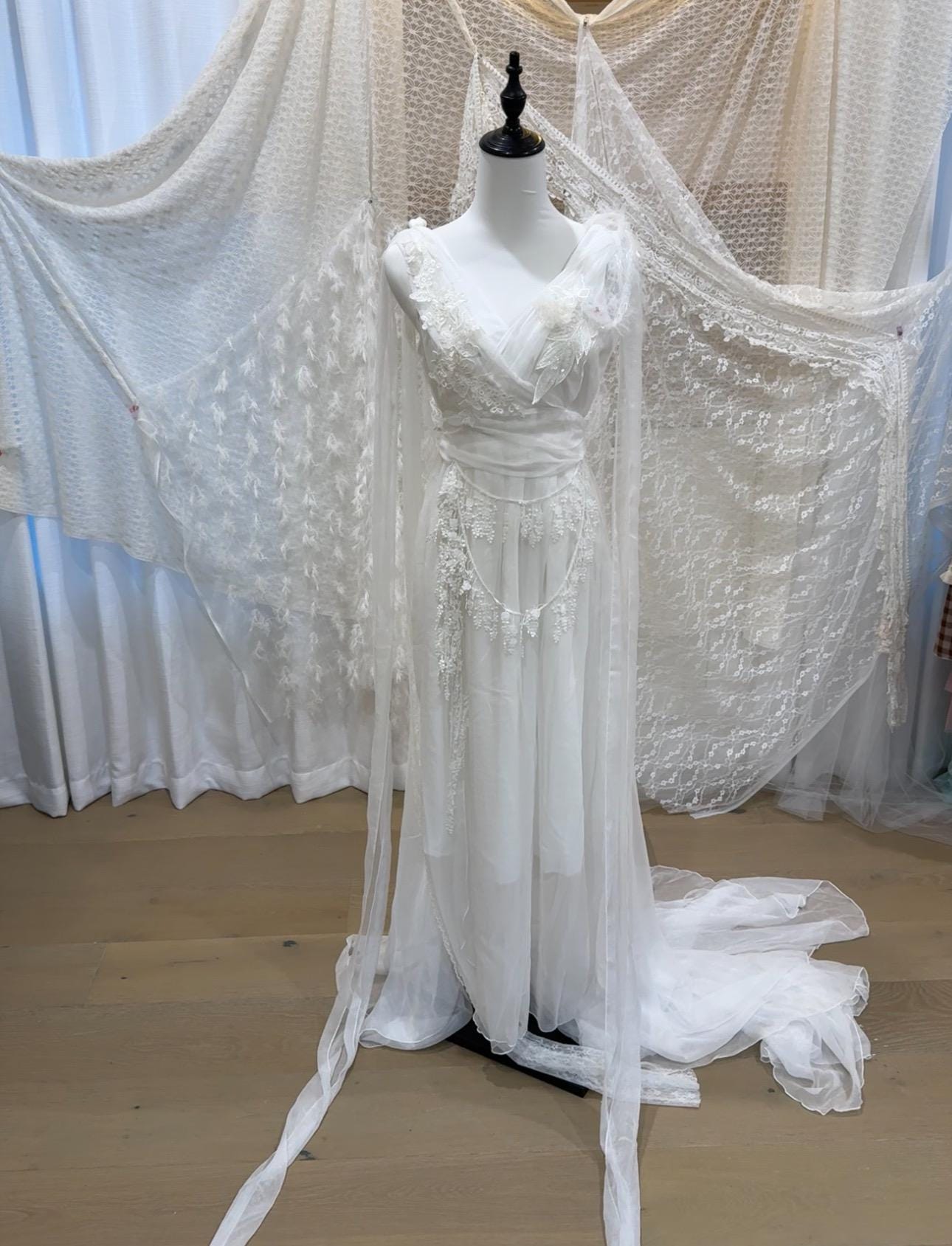 Wedding Gown With Handkerchief Sleeves