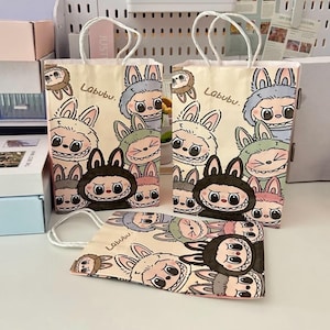 Labubu Gift bag party favor The monsters Labubu gift wrap supply present birthday Christmas paper bag accessories for kid ribbon tote purse