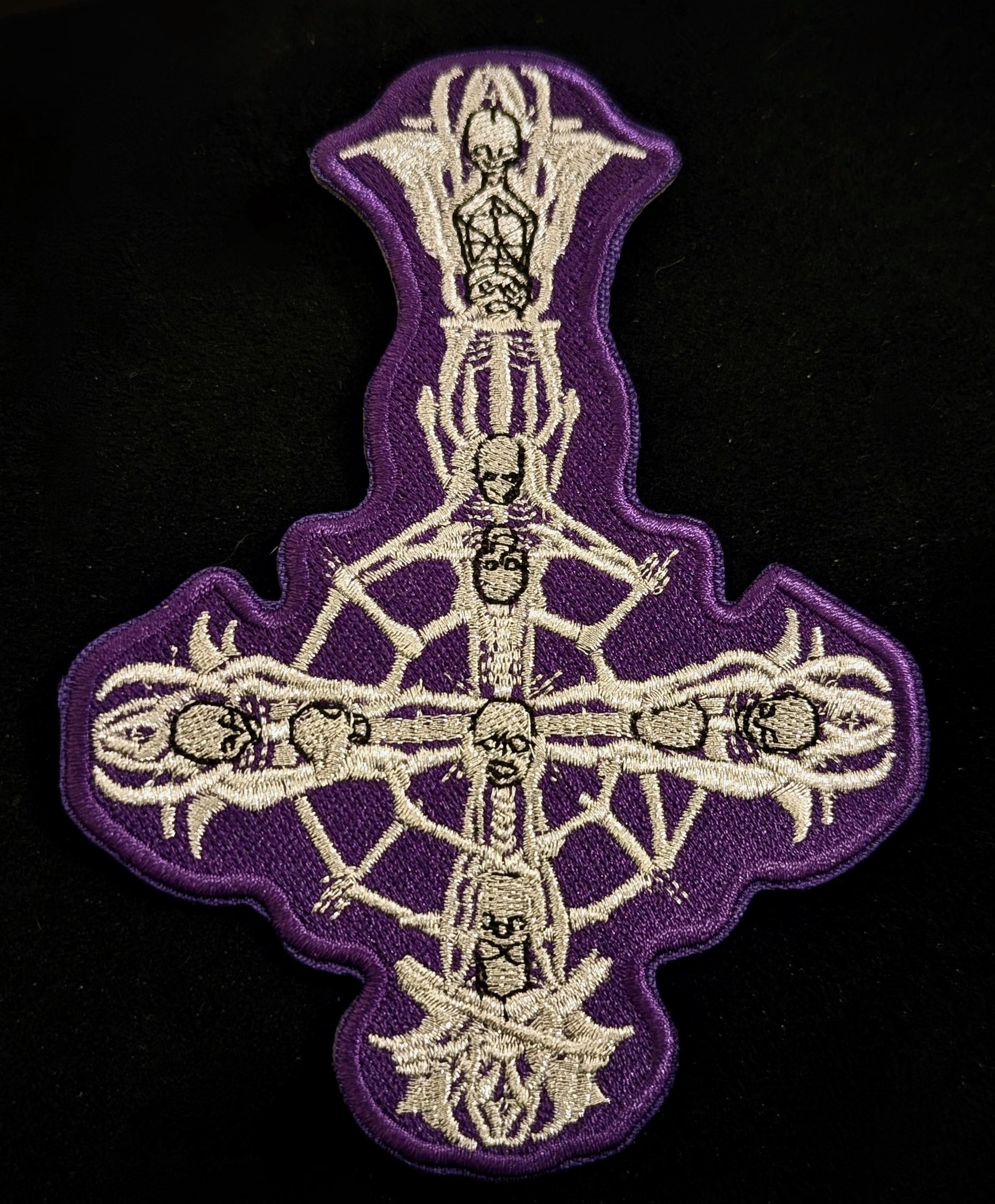 Ghost Skeleta Embroidered Patch, Purple & Silver Grucifix Cross - Etsy
