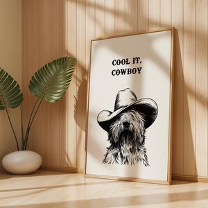 cool it cowboy black art print, retro print, vintage art, black wall art dog, western dog print, trendy decor, digital download, art