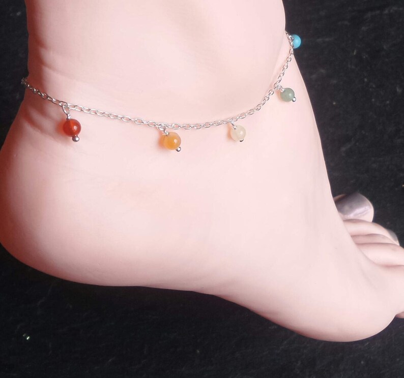 chakra ankle bracelet Sterling silver gemstone charm rainbow anklet ankle bracelet gemstone chakra anklet