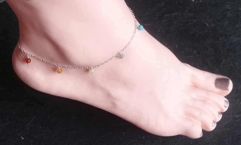 chakra ankle bracelet Sterling silver gemstone charm rainbow anklet ankle bracelet gemstone chakra anklet
