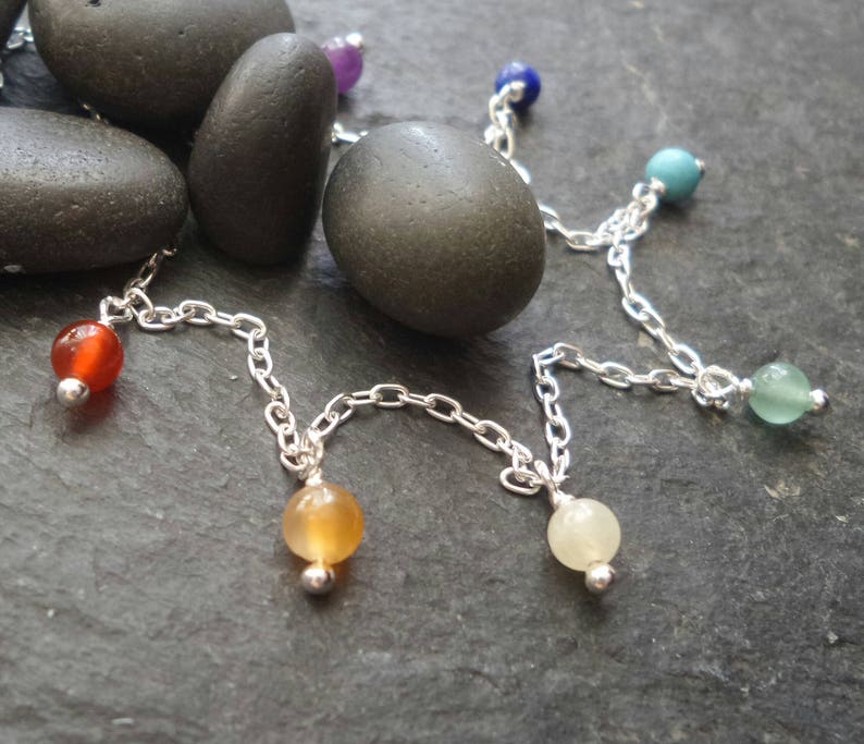 chakra ankle bracelet Sterling silver gemstone charm rainbow anklet ankle bracelet gemstone chakra anklet