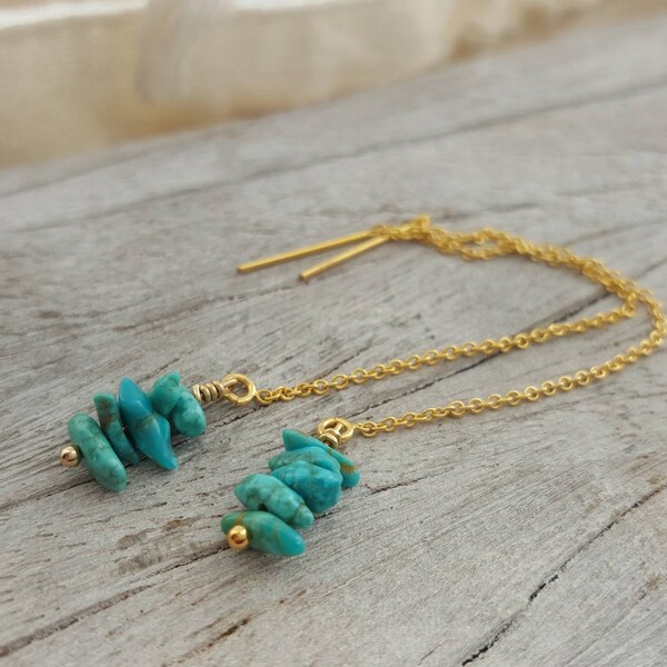 Private Listing for Lisa  -Natural turquoise gold threader earrings turquoise blue green ear threader earrings