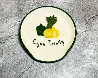 Cajun Trinity Spoon rest with green peppers, yellow onions, and celery, 5inches wide