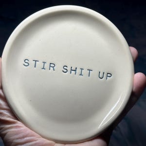 Hand made Spoon Rest, Hand Stamped Stoneware Kitchen Dish