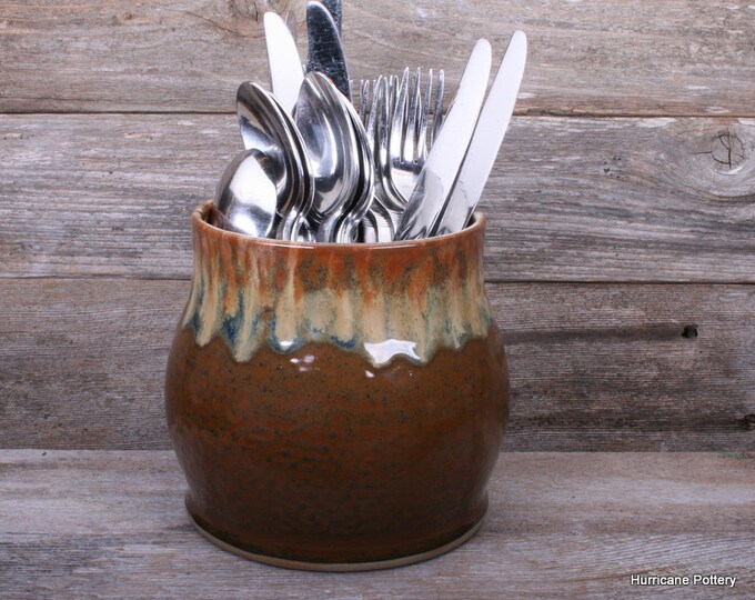 Small Ceramic Flatware Caddy Handmade Utensil Holder Sur La Etsy