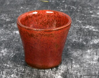 Jigger Shot Glass or Sake Cup in Elegant Copper Glaze, Handmade Stoneware Pottery Bar Ware.