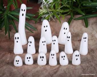 LiL Ghost Buddies. RTS. Micro, mini handmade ceramic ghosts for plant decoration.  by Hurricane Pottery