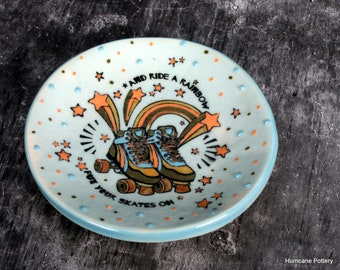 Retro Roller Skates Decor. Groovy Handmade Ceramic Dish for Rings, Earrings, Coins, Keys, Paper Clips, Medicine. Charming Shallow Bowl.