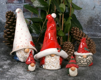 ONE Medium Holiday Gnome. Handmade Christmas or Winter Solstice Home or Garden  Ceramic Decor by Hurricane Pottery