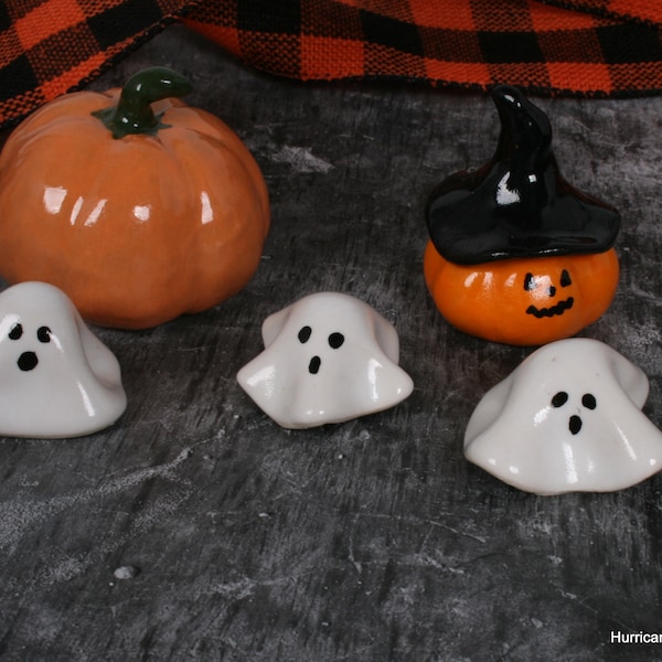 Mini Ghost Figurine Handmade of Durable Ceramic Pottery. Halloween Decor. RTS