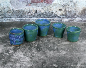 One Blue Green Shot Glass or Sake Cup. Hand Thrown Ceramic Pottery. Gift for Wedding Party.