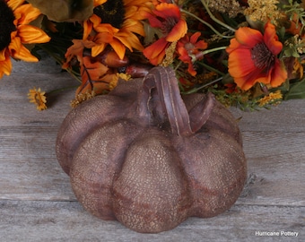 One Hand Sculpted Pumpkin. Fall Decoration.  Halloween. Handmade Ceramic Pumpkin with Texture