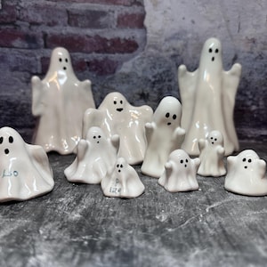 Spooky Ghost with Arms, MADE TO ORDER. Handmade White Ceramic Halloween Figure. Hurricane Pottery