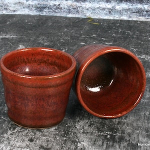 Jigger Shot Glass or Sake Cup in Elegant Copper Glaze, Handmade Stoneware Pottery Bar Ware. image 6