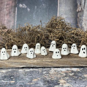 Mini Ghost Figurine Handmade of Durable Ceramic Pottery. Halloween Decor. RTS