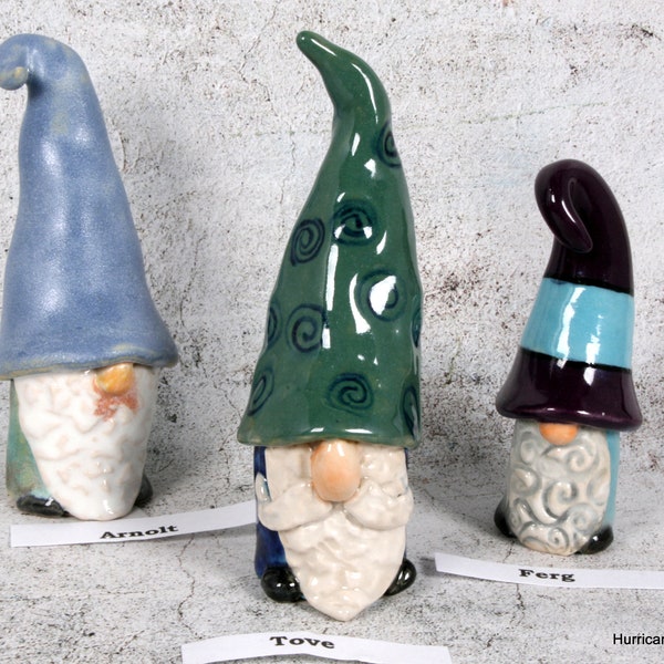 ONE Medium Gnome in purple. Handmade by Hurricane Pottery