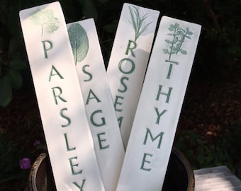 8 Ceramic Garden Markers in White Stoneware with Green, Blue, Red, or Rust Stain. Eco-friendly Reusable Plant Markers.  Made to Order