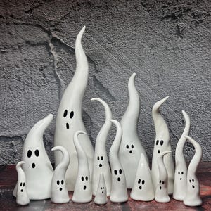 Pointy Ceramic Ghosts for Haunting Decor, Unique Handmade Halloween Spirits