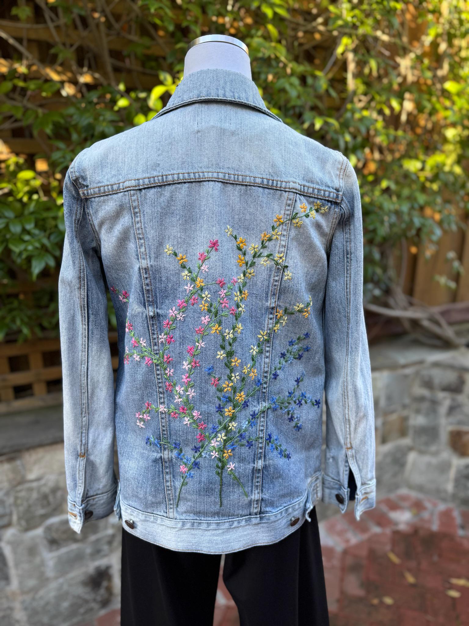 Upcycled Hand Embroidered Denim Jacket – “blooming Floral Design