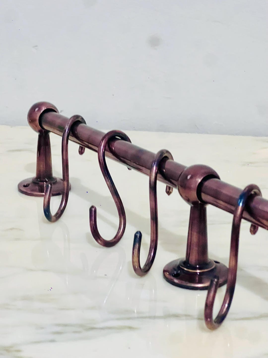 Pot Rack Rail Unlacquered Copper Pot Rail With S Hooks – Antique Style Handmade ...