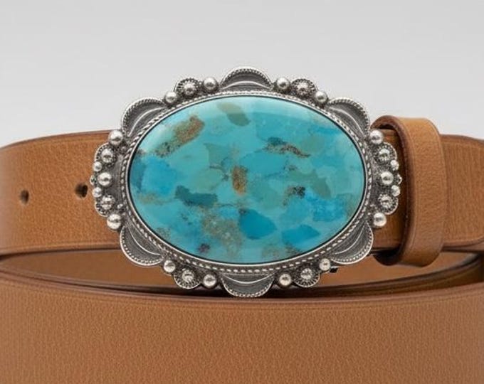 Featured listing image: Turquoise Belt Buckle - Custom Leather Belt