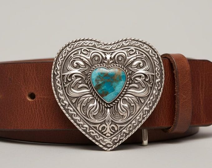 Featured listing image: Turquoise Belt Buckle Heart Style with Custom Leather Belt