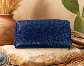 Coach Navy Blue Metallic Pebbled Leather Double Corner Zip