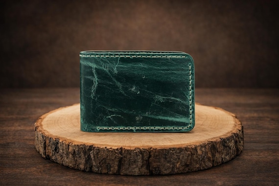 Genuine Leather Wallet Bifold, Emerald Green
