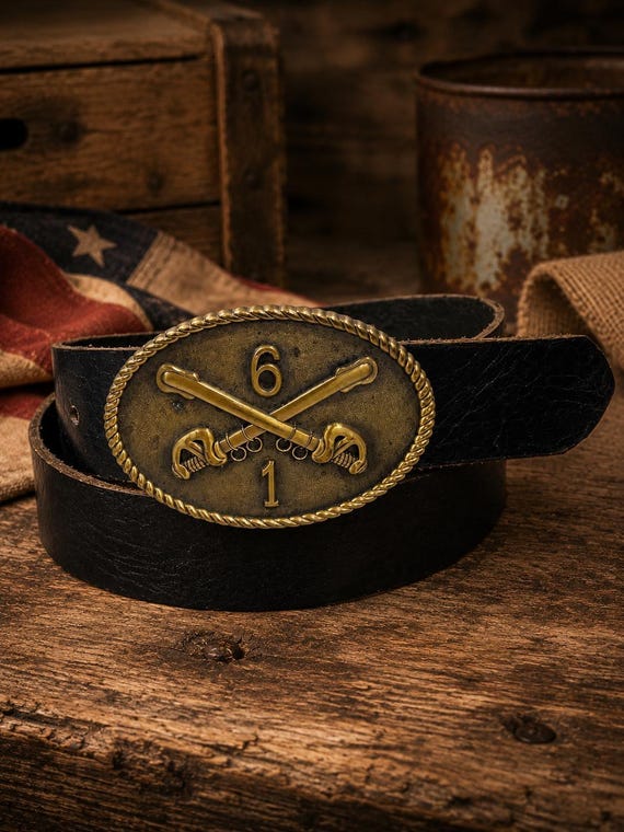 Vintage U.S. Army Cavalry Crossed Sabers Solid Brass Belt Buckle | Military Collectible | Fits 1.5” Belt | Americana Gift