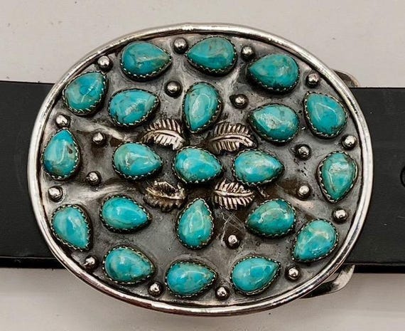 Turquoise Belt Buckle - Sterling Silver, Handmade Southwestern Style