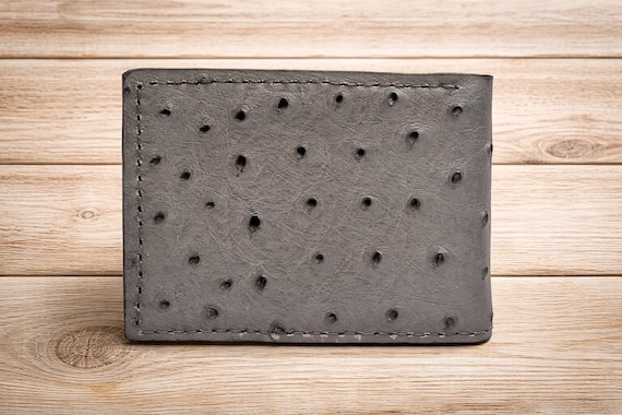 Luxury Men’s Ostrich Wallet - Gray Genuine Leather, Handmade