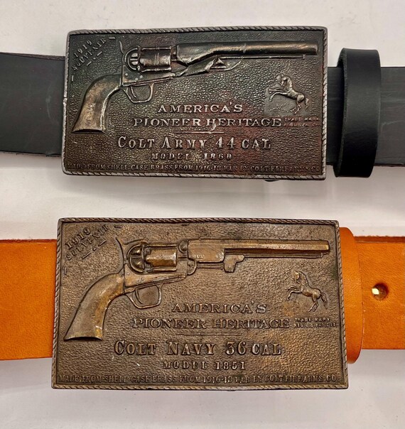 Colt Navy Brass Belt Buckle (Custom Leather, Multiple Colors)