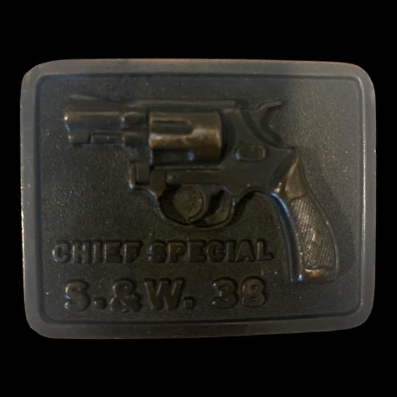 Vintage Smith & Wesson Revolver Belt Buckle with English Bridle Leather Belt