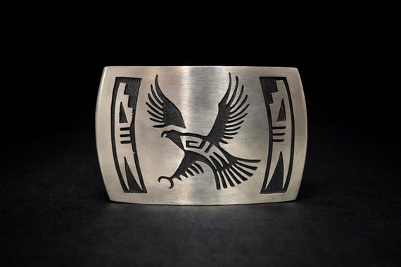 Vintage Southwestern Buckle, Eagle Inlay Sterling Silver, with Optional Leather Belt