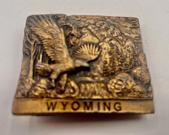 Vintage Belt Buckle Wyoming American Eagle Solid Brass, Optional Belt