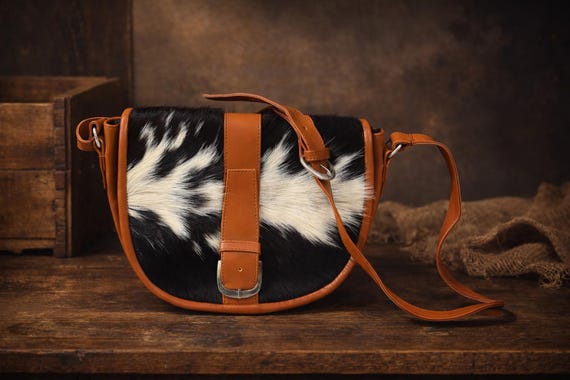 Southwestern Crossbody Bag, Cow Hair, Camel Tan or Black