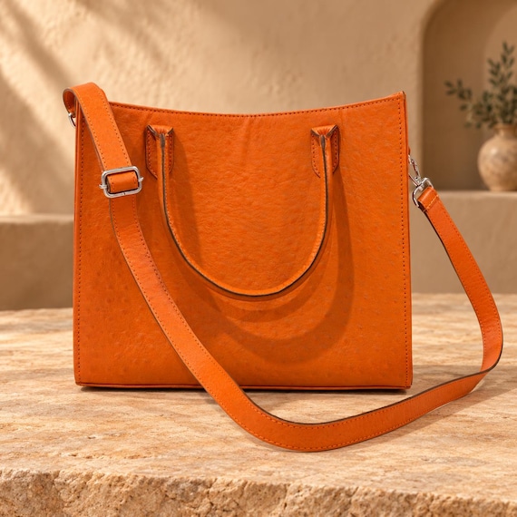 Genuine Ostrich Leather Crossbody Satchel, Timeless Luxury Structured Handbag | Handmade Ostrich Purse - Exotic Leather Bag