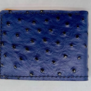 Blue Ostrich Leather Wallet - Handmade Men’s Billfold